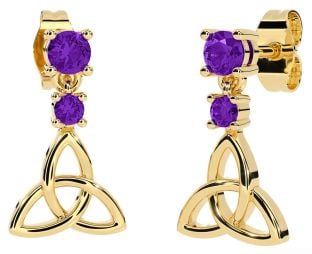 Amethyst Gold Celtic Trinity Knot Dangle Earrings