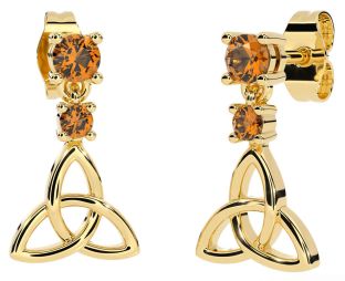 Citrine Gold Celtic Trinity Knot Dangle Earrings