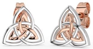 Rose Gold Silver Celtic Trinity Knot Dangle Earrings