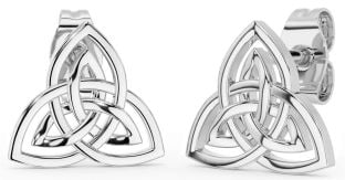 White Gold Celtic Trinity Knot Dangle Earrings