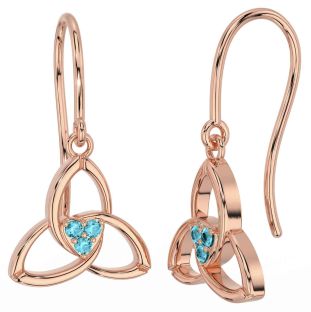 Aquamarine Rose Gold Silver Celtic Trinity Knot Dangle Earrings