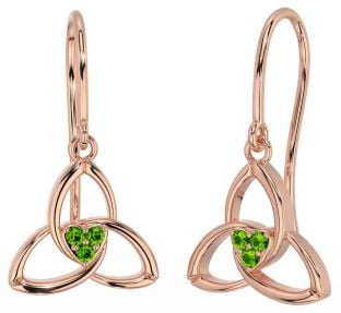 Peridot Rose Gold Silver Celtic Trinity Knot Dangle Earrings