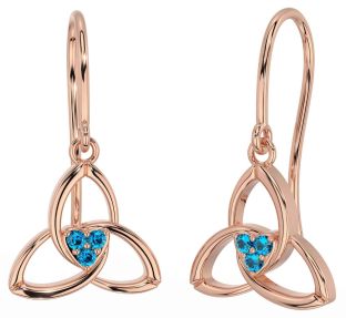 Topaz Rose Gold Silver Celtic Trinity Knot Dangle Earrings