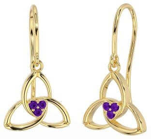Amethyst Gold Silver Celtic Trinity Knot Dangle Earrings