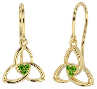 Peridot Gold Silver Celtic Trinity Knot Dangle Earrings