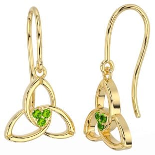 Peridot Gold Silver Celtic Trinity Knot Dangle Earrings