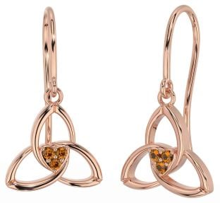 Citrine Rose Gold Celtic Trinity Knot Dangle Earrings