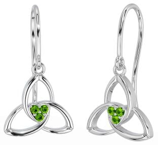 Peridot Silver Celtic Trinity Knot Dangle Earrings