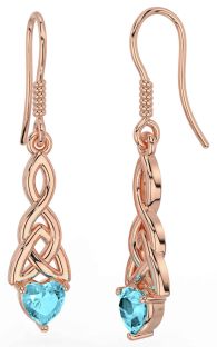 Aquamarine Rose Gold Silver Celtic Trinity Knot Dangle Earrings