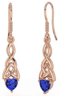Sapphire Rose Gold Silver Celtic Trinity Knot Dangle Earrings