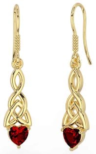 Garnet Gold Silver Celtic Trinity Knot Dangle Earrings