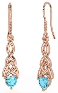 Aquamarine Rose Gold Celtic Trinity Knot Dangle Earrings