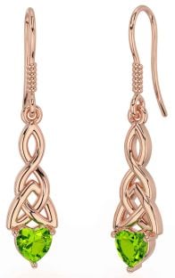 Peridot Rose Gold Celtic Trinity Knot Dangle Earrings