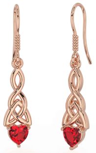 Ruby Rose Gold Celtic Trinity Knot Dangle Earrings