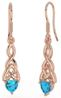 Topaz Rose Gold Celtic Trinity Knot Dangle Earrings