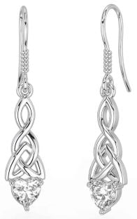 Diamond Silver Celtic Trinity Knot Dangle Earrings