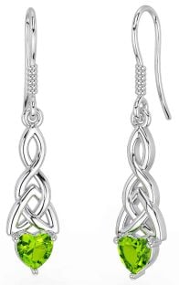 Peridot Silver Celtic Trinity Knot Dangle Earrings