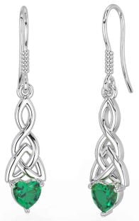 Emerald White Gold Celtic Trinity Knot Dangle Earrings