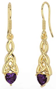Alexandrite Gold Celtic Trinity Knot Dangle Earrings