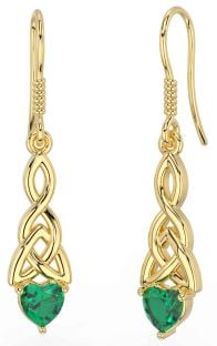 Emerald Gold Celtic Trinity Knot Dangle Earrings