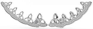 Large Diamond Silver Celtic Trinity Knot Stud Earrings