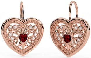 Diamant Grenat Rose Or Argent celtique Cœur Pendre Des boucles d'oreilles