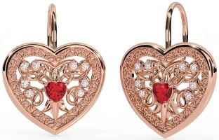 Diamant Rubin Rose Gold Silber keltisch Herz Baumeln Ohrringe