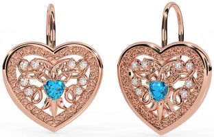 Diamant Topas Rose Gold Silber keltisch Herz Baumeln Ohrringe