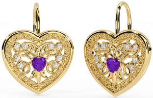 Diamant Amethyst Gold Silber keltisch Herz Baumeln Ohrringe