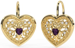 Diamond Alexandrite Gold Silver Celtic Heart Dangle Earrings