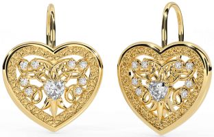 Diamante Oro Plata céltico Corazón Colgar Pendientes