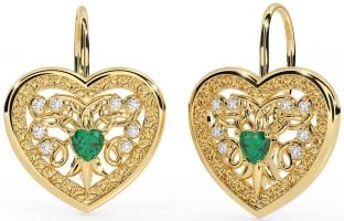 Diamond Emerald Gold Silver Celtic Heart Dangle Earrings