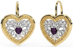 Diamante Alessandrite Oro Argento celtico Cuore Penzolare Orecchini