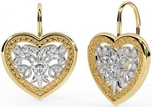 Diamond Gold Silver Celtic Heart Dangle Earrings