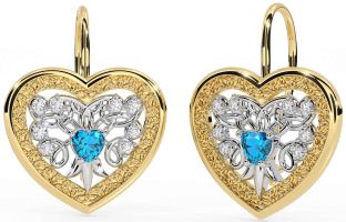 Diamond Topaz Gold Silver Celtic Heart Dangle Earrings