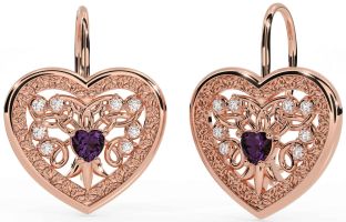 Diamant Alexandrit Rose Gold keltisch Herz Baumeln Ohrringe