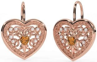 Diamante Citrino Rosa Oro céltico Corazón Colgar Pendientes