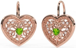 Diamante Peridoto Rosa Ouro céltico Coração Pendurar Brincos