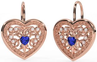 Diamant Saphir Rose Gold keltisch Herz Baumeln Ohrringe