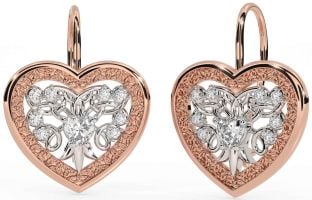 Diamond White Rose Gold Celtic Heart Dangle Earrings