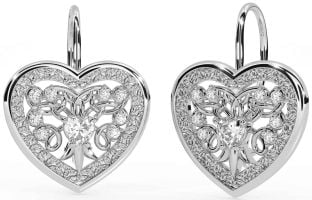 Diamante Plata céltico Corazón Colgar Pendientes