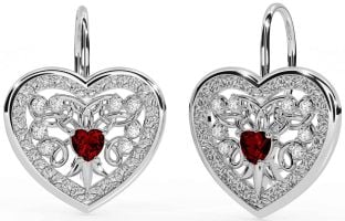 Diamante Granate Plata céltico Corazón Colgar Pendientes