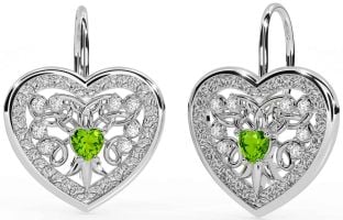 Diamant Peridot Silver Keltiskt Hjärta Dingla Örhängen