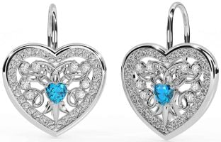 Diamante Topacio Plata céltico Corazón Colgar Pendientes