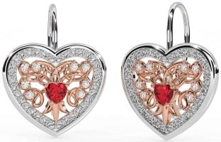 Diamante Rubí Rosa Oro Plata céltico Corazón Colgar Pendientes