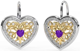 Diamant Amethyst Gold Silber keltisch Herz Baumeln Ohrringe