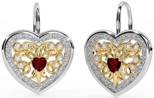 Diamante Granate Oro Plata céltico Corazón Colgar Pendientes