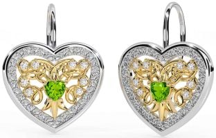 Diamante Peridoto Ouro Prata céltico Coração Pendurar Brincos