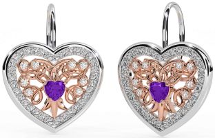 Diamante Amatista Blanco Rosa Oro céltico Corazón Colgar Pendientes