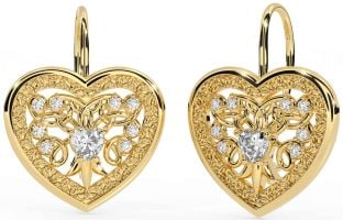 Diamante Oro céltico Corazón Colgar Pendientes